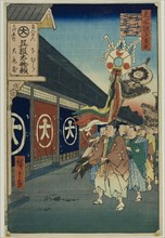 Silk-goods Lane, Odenma-cho (Odenma-cho gofukudana), from the series "One Hundred..., 1858. Creator: Ando Hiroshige.