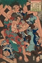 Kagero: Akushichibei Kagekiyo, from the series "Japanese and Chinese Comparisons..., 1855. Creator: Utagawa Kuniyoshi.