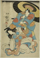 The actors Ichimura Uzaemon XII as Tada Kurodo Yukitsuna and Bando Shuka as the..., c. 1847. Creator: Utagawa Kuniyoshi.