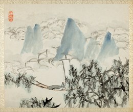 Landscape with Figure, from an album of Landscapes and Calligraphy for Liu..., 1895/96. Creator: Xugu.