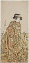 The Actor Segawa Kikunojo III as Spirit of a Mandarin Duck (Oshidori) Disguised as Taga..., c. 1775. Creator: Shunsho.