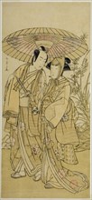 The Actors Segawa Kikunojo III (right) as Ochiyo, and Bando Mitsugoro I (left) as the..., c. 1781. Creator: Shunsho.