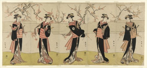 The Actors Segawa Kikunojo III as Karigane Obun, Nakayama Tomisaburo I as An no Oyasu..., c. 1792. Creator: Shunsho.