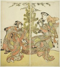 The Actors Segawa Kikunojo III as Yasukata (right), and Iwai Hanshiro IV as Utou (left)..., c. 1782. Creator: Shunsho.