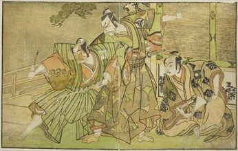 The Actors Ichikawa Komazo II as Minamoto no Yorimasa (right), Matsumoto Koshiro II as..., c. 1772. Creator: Shunsho.