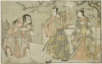 The Actors Yamashita Yaozo I as Ono no Komachi (right), Matsumoto Koshiro II as Godai..., c. 1772. Creator: Shunsho.