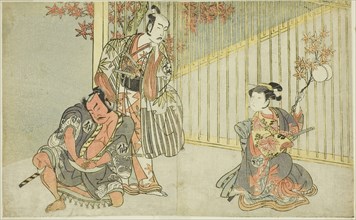 The Actors Yamashita Kinsaku II as Mutsuhana (right), Bando Mitsugoro I as Kashiwagi n..., c. 1771/7 Creator: Shunsho.