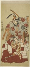 The Actors Ichikawa Danjuro V as Watanabe Kiou Takiguchi (bottom), and Nakamura Nakazo..., c. 1770. Creator: Shunsho.