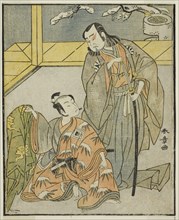 The Actors Nakamura Denkuro II as Suma no Dairyo (right), and Ichikawa Komazo II as..., c. 1772. Creator: Shunsho.