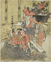 The Actors Otani Hiroemon III as Shinagawa Okaminosuke (right), and Ichikawa Danjuro..., c. 1771/72. Creator: Shunsho.
