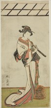The Actor Onoe Tamizo I as Oiso no Tora or Kewaizaka no Shosho, Disguised as a Female..., c. 1774. Creator: Shunsho.