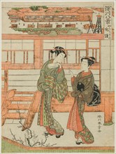 Yagurashita no Bansho (Evening Bell at Yagurashita), Courtesan and Her Attendant at the..., c. 1771. Creator: Shunsho.