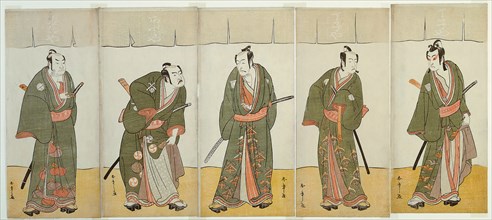 The Actors Ichikawa Monnosuke II as Karigane Bunshichi, Bando Mitsugoro I as An no,..., c. 1780. Creator: Shunsho.