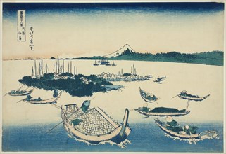 Tsukudajima in Musashi Province (Buyo Tsukudajima), from the series "Thirty-six Views..., c.1830/33. Creator: Hokusai.