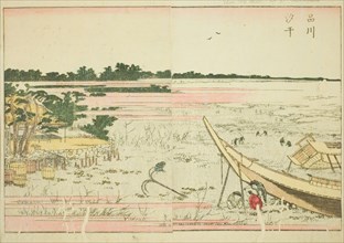 Low Tide at Shinagawa (Shinagawa shiohi), from the illustrated book "Picture Book of..., c. 1802. Creator: Hokusai.