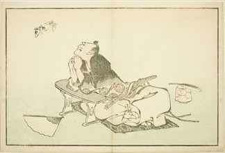 A Philosopher Watching a Pair of Butterflies, from The Picture Book of Realistic..., c. 1814. Creator: Hokusai.
