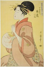 Hinazuru of the Chojiya, Whose Attendants Are Tsuruji and Tsuruno (Chojiya uchi Hinazuru, ..., 1794. Creator: Kitagawa Utamaro.