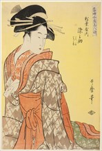 Somenosuke of the Matsubaya, [whose attendants are] Wakagi, Wakaba (Matsubaya uchi Somenos..., 1794. Creator: Kitagawa Utamaro.