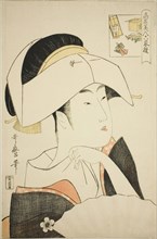 Tomimoto Toyohina, from the series Renowned Beauties Likened to the Six Immortal Poe..., c. 1795/96. Creator: Kitagawa Utamaro.