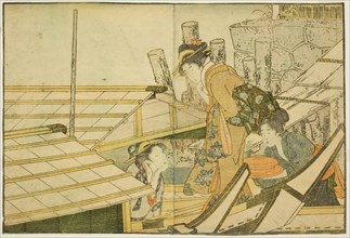 Embarking on Pleasure Boats in Summer, from the illustrated book "Picture Book: Flowers of..., 1801. Creator: Kitagawa Utamaro.