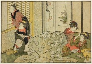 Interior Scene on a Snowy Day, from the illustrated book "Picture Book: Flowers of the Fou..., 1801. Creator: Kitagawa Utamaro.