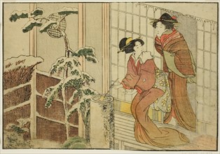 Two Women on Verandah on a Snowy Morning, from the illustrated book "Picture..., New Year, 1801. Creator: Kitagawa Utamaro.