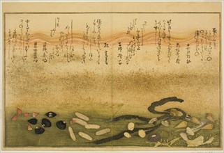 Minashi-gai, shio-gai, katatsu-gai, miso-gai, chijimi-gai, and chigusa-gai, from the illus..., 1789. Creator: Kitagawa Utamaro.