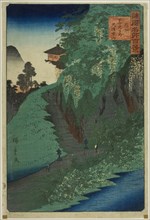 Mount Kusuri on the Road to Zenko Temple, Shinshu Province (Shinshu Zenkoji michi Kusuriya..., 1859. Creator: Utagawa Hiroshige II.