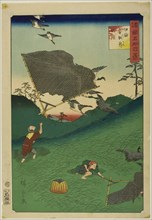 Netting Wild Geese on the Hill at Okoshi, Iyo Province (Iyo Okoshi kamo saka ami) from the..., 1861. Creator: Utagawa Hiroshige II.