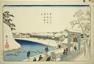 Cherry Well on the Benkei Moat outside Sakurada (Soto Sakurada Benkeibori sakura...,c. 1843/47. Creator: Ando Hiroshige.