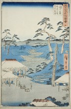 Hodogaya: Distant View of the Kamakura Mountains from the Rest House near the Boundary Tre..., 1855. Creator: Ando Hiroshige.