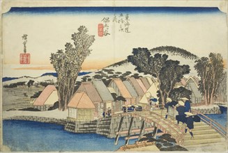 Hodogaya: Shinmachi Bridge (Hodogaya, Shinmachibashi), from the series "Fifty-three..., c. 1833/34. Creator: Ando Hiroshige.