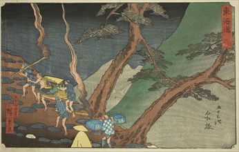 Hakone: Traveling with Pine Torches in the Night (Hakone, yonaka taimatsu tori)—No..., c. 1847/52. Creator: Ando Hiroshige.