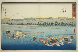 Shimada: The Oi River (Shimada, Oigawa)—No. 24, from the series "Fifty-three Station..., c. 1847/52. Creator: Ando Hiroshige.