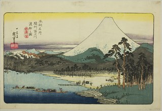 Ferry Boats Crossing the Fuji River in Suruga Province (Sunshu Fujikawa watashibune..., c. 1837/39. Creator: Ando Hiroshige.