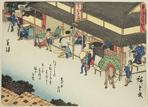 Kusatsu, from the series "Fifty-three Stations of the Tokaido (Tokaido gojusan tsugi..., c. 1837/42. Creator: Ando Hiroshige.