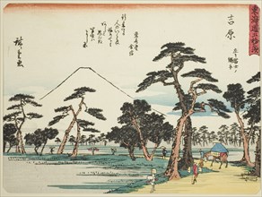 Yoshiwara: View of Fuji on the Left from Nawate (Yoshiwara, hidari Fuji no Nawate)..., c. 1837/42. Creator: Ando Hiroshige.