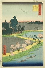 The Entwined Camphor Trees at Azuma Shrine (Azuma no mori Renri no azusa), from the series..., 1856. Creator: Ando Hiroshige.