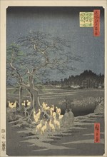 Fox Fires on New Year's Eve at the Changing Tree in Oji (Oji shozoku enoki omisoka no kits..., 1857. Creator: Ando Hiroshige.