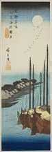 Misty Moont over the Shore at Tsukuda Island (Tsukudajima kaihen oborozuki), from..., c. 1835/44. Creator: Ando Hiroshige.