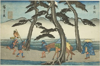 Akasaka, from the series "Fifty-three Stations of the Tokaido (Tokaido gojusan tsugi..., c. 1841/44. Creator: Ando Hiroshige.