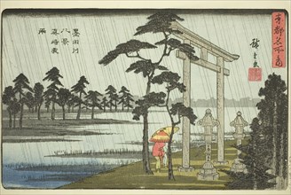 Evening Rain at Massaki, Eight Views of the Sumida River (Sumidagawa hakkei, Massak,..., c. 1840/42. Creator: Ando Hiroshige.