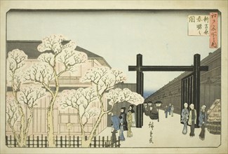 Spring Dawn in the New Yoshiwara (Shin Yoshiwara haru akebono no zu), from the series..., c.1839/42. Creator: Ando Hiroshige.