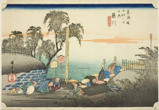 Fujikawa: View of Post Outskirts (Fujikawa, bohana no zu), from the series "Fifty-..., c. 1833/34. Creator: Ando Hiroshige.