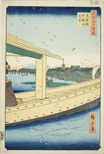 Distant View of Azuma Bridge and Kinryuzan Temple (Azumabashi Kinryuzan enbo), from the se..., 1857. Creator: Ando Hiroshige.