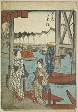 Nihon Bridge (Nihonbashi), from the series "Fifty-three Stations [of the Tokaido] (Gojusan..., 1852. Creator: Ando Hiroshige.