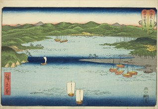 Harbor at Kokokufu in Etchu Province (Etchu Kokokufu minato), from the series "Wrestling M..., 1858. Creator: Ando Hiroshige.