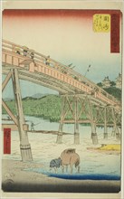 Okazaki: Yahagi Bridge on the Yahagi River (Okazaki, Yahagigawa Yahagi no hashi), no. 39 f..., 1855. Creator: Ando Hiroshige.