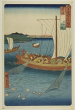 Wakasa Province: Fishing Boat Netting Flatfish (Wakasa, gyosen karei ami), from the series..., 1853. Creator: Ando Hiroshige.