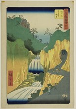 Sakanoshita: Kannon in the Cave (Sakanoshita, Gankutsu no Kannon), no. 49 from the series ..., 1855. Creator: Ando Hiroshige.